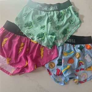 ChicknLegs Women's Athletic Shorts - Turtle Green, Lightning Pink, Fun Blue